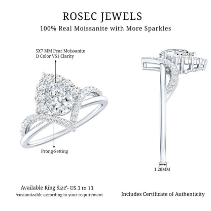Designer 0.79 Carat Pear Shaped Moissanite Engagement Ring