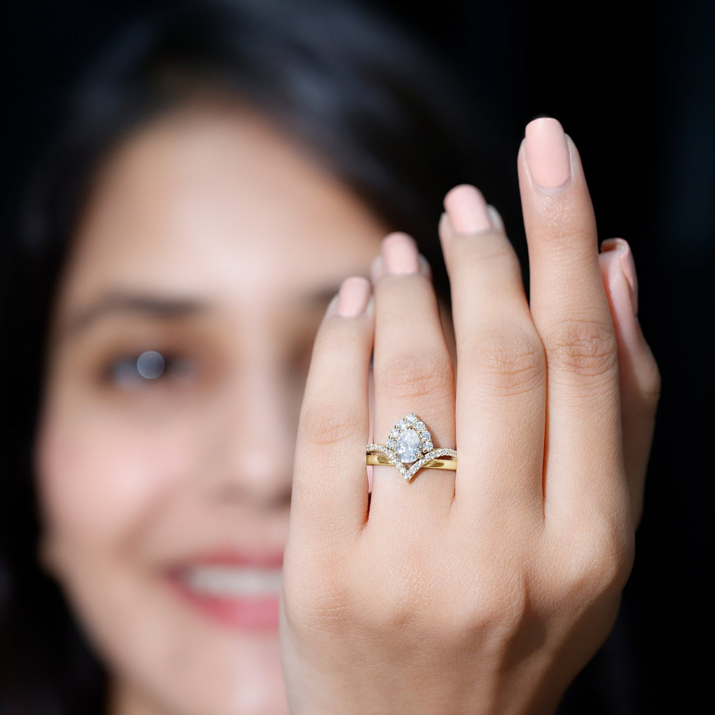 Women's Pear Shaped Moissanite Designer Engagement Ring in Silver