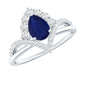 Pear Cut Blue Sapphire Designer Solitaire Ring with Diamond