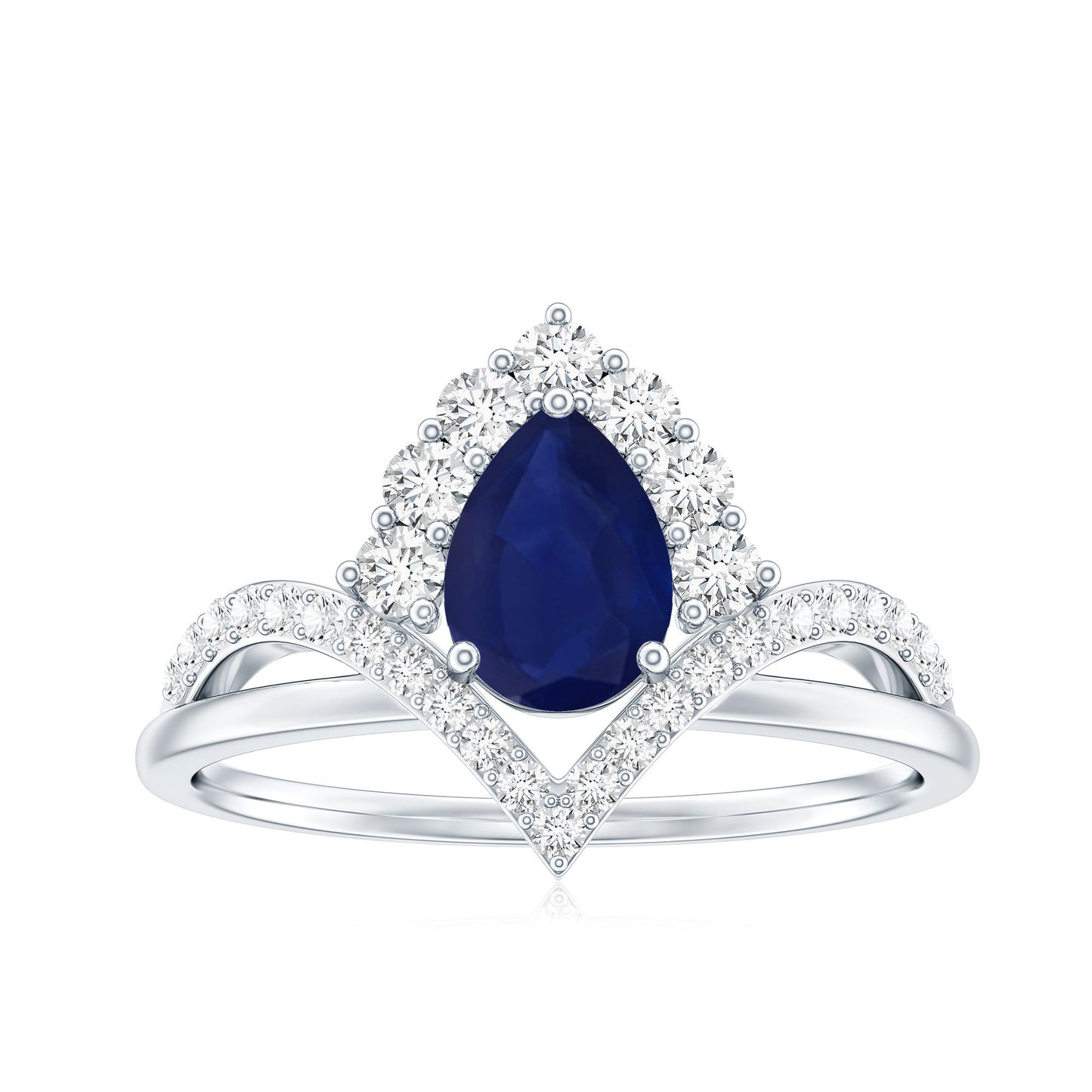 Pear Cut Blue Sapphire Designer Solitaire Ring with Diamond