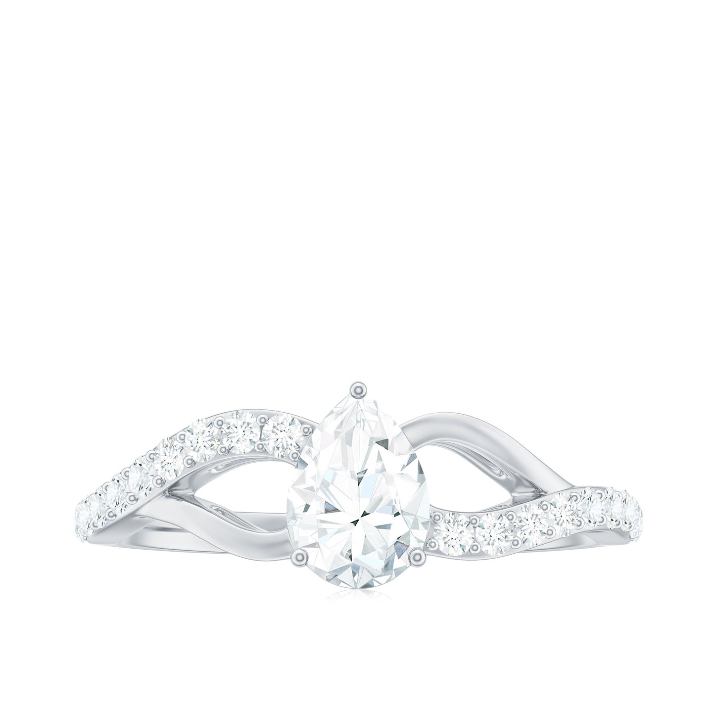 Certified Pear Cut Moissanite Split Shank Engagement Ring