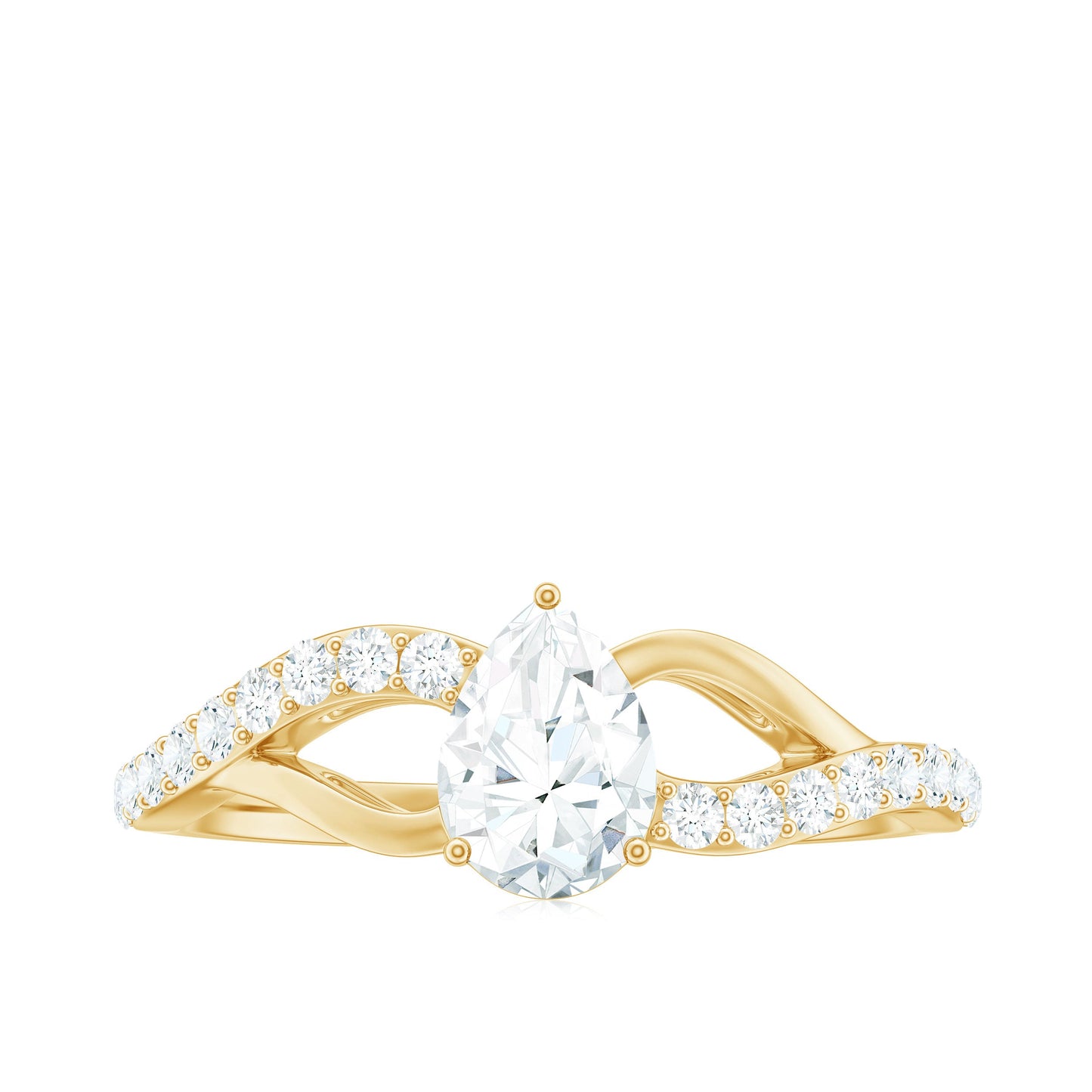 Certified Pear Cut Moissanite Split Shank Engagement Ring