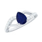 Genuine 0.5 Carat Pear Shaped Blue Sapphire Split Shank Engagement Ring with Certificate
