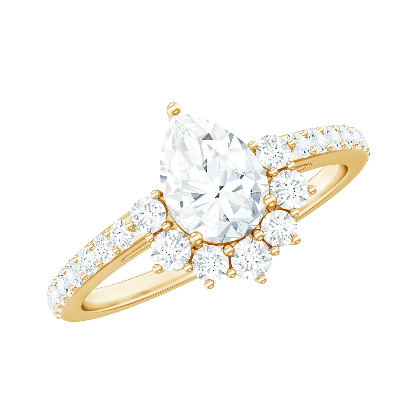 Moissanite Teardrop Engagement Ring with Half Halo