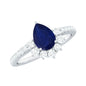 0.5 Carat Pear Shaped Blue Sapphire and Diamond Half Halo Engagement Ring