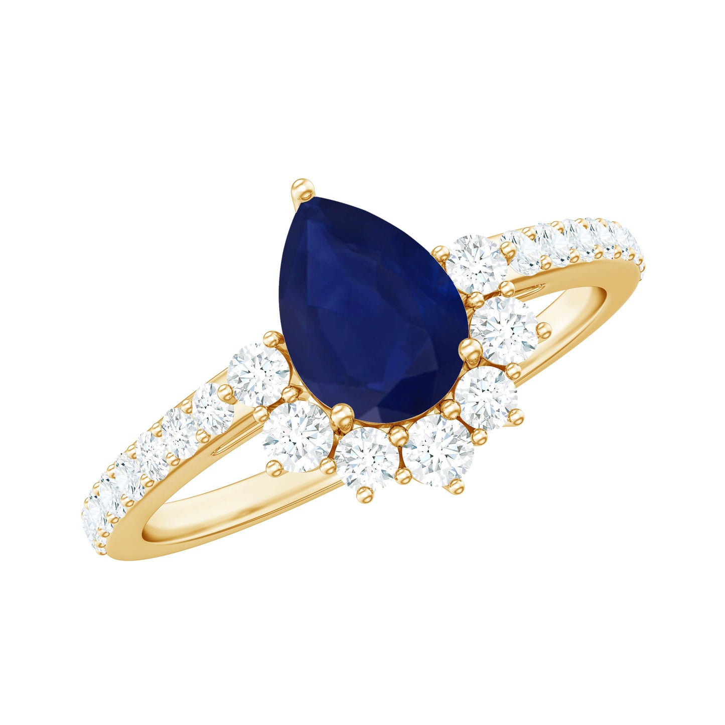 0.5 Carat Pear Shaped Blue Sapphire and Diamond Half Halo Engagement Ring