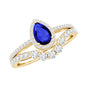 Certified Lab Grown Blue Sapphire Diamond Pear Shaped Engagement Ring Set