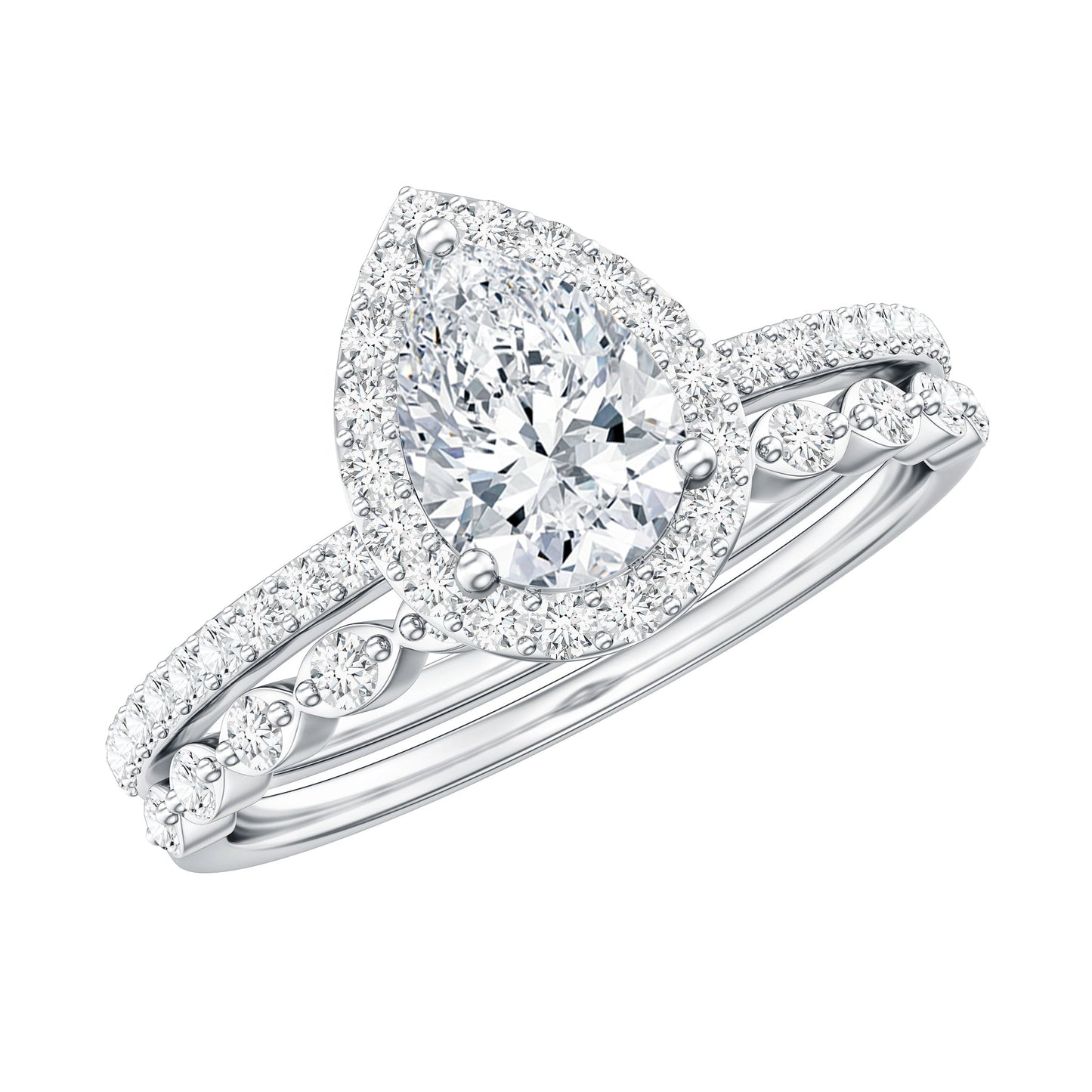 0.7 Carat Moissanite Teardrop Wedding Ring Set with Halo