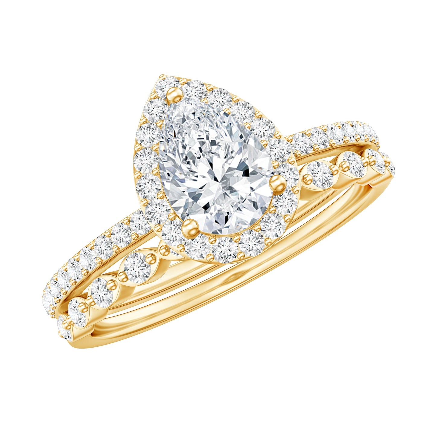 0.7 Carat Moissanite Teardrop Wedding Ring Set with Halo