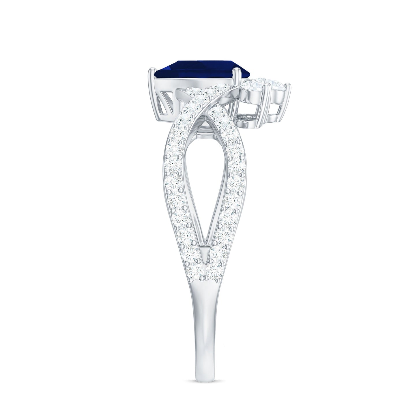 Real 0.5 Blue Sapphire Pear Shape Engagement Ring with Diamond Crossover