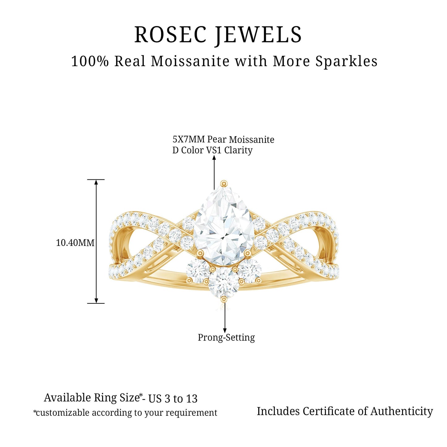Designer Pear Shaped Moissanite Crossover Engagement Ring