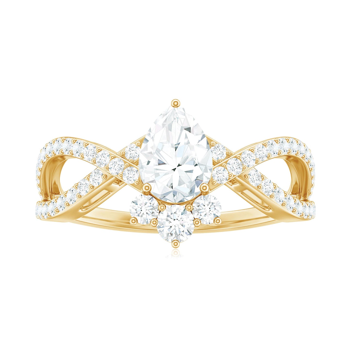 Designer Pear Shaped Moissanite Crossover Engagement Ring