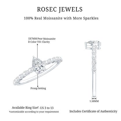 Pear Shape Solitaire Moissanite Promise Ring For Her