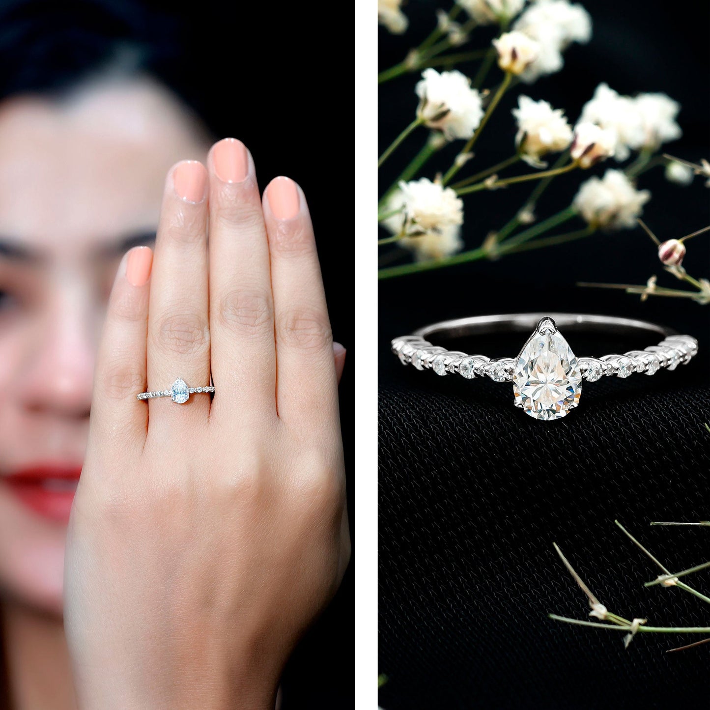 Pear Shape Solitaire Moissanite Promise Ring For Her