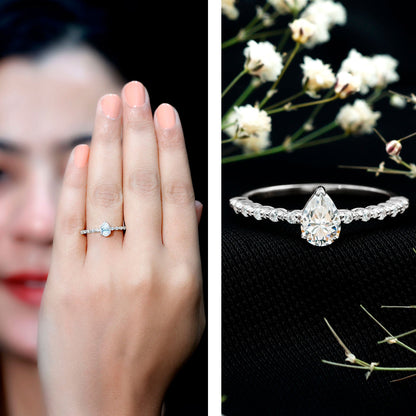 Pear Shape Solitaire Moissanite Promise Ring For Her