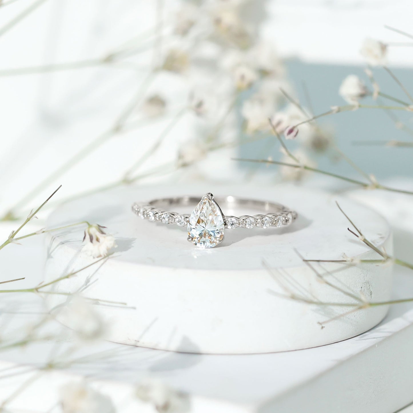 Pear Shape Solitaire Moissanite Promise Ring For Her