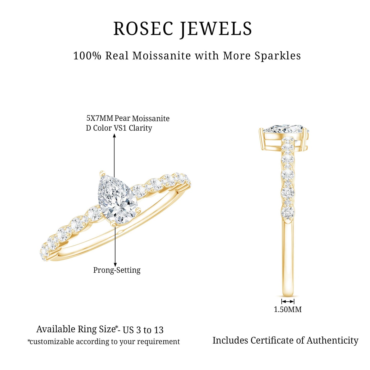 Pear Shape Solitaire Moissanite Promise Ring For Her
