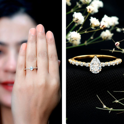 Pear Shape Solitaire Moissanite Promise Ring For Her