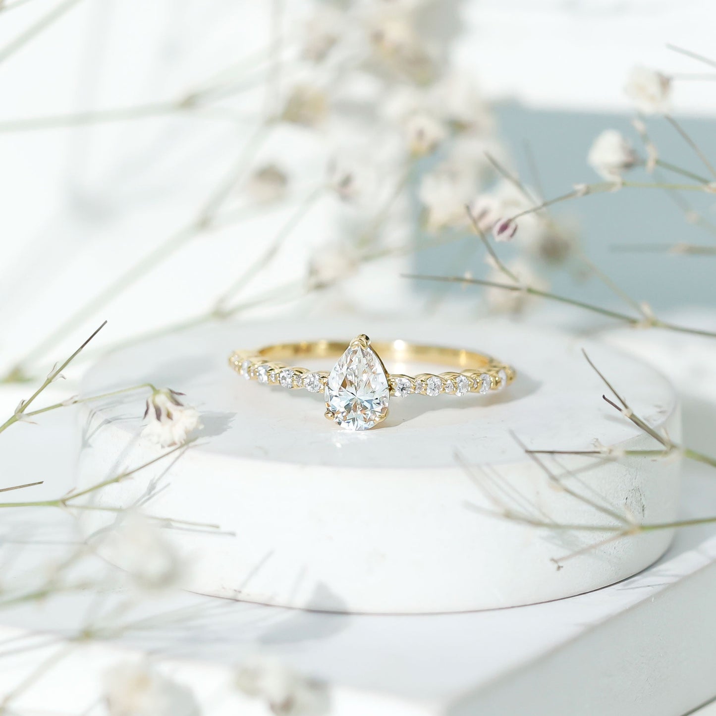 Pear Shape Solitaire Moissanite Promise Ring For Her