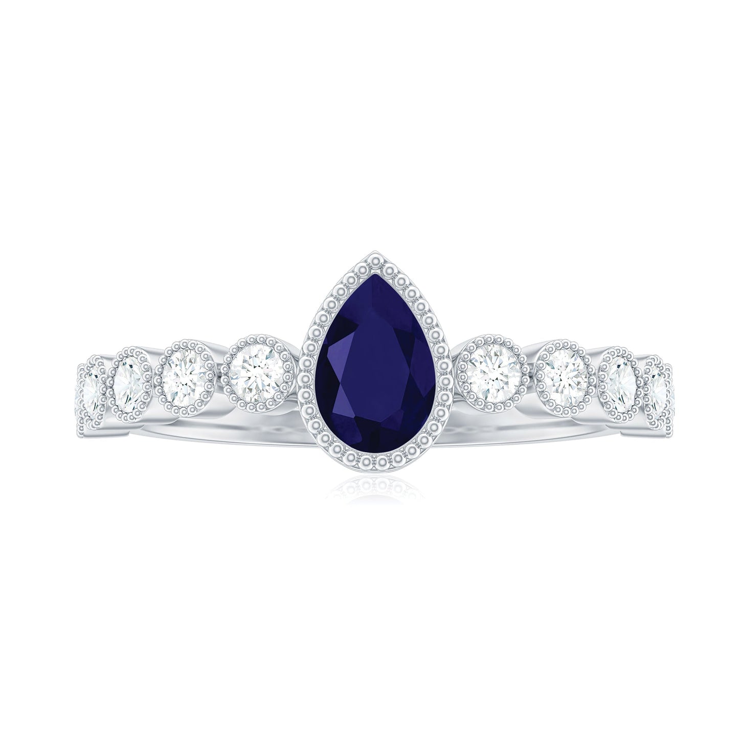 Pear Cut 0.5 Carat Blue Sapphire Engagement Ring with Diamonds