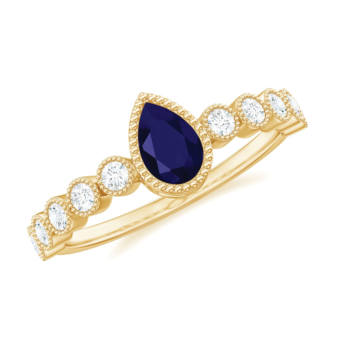 Pear Cut 0.5 Carat Blue Sapphire Engagement Ring with Diamonds