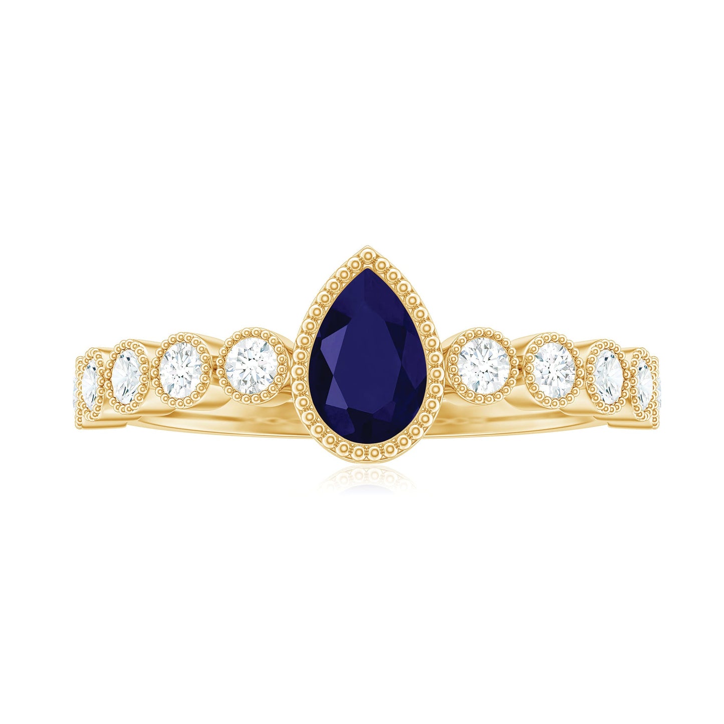 Pear Cut 0.5 Carat Blue Sapphire Engagement Ring with Diamonds