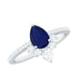 Certified 0.5 Carat Pear Shaped Blue Sapphire Crown Engagement Ring with Diamond