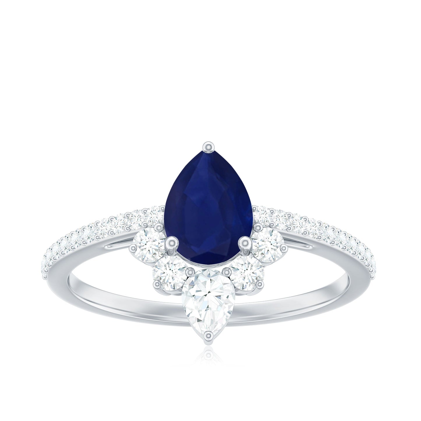 Certified 0.5 Carat Pear Shaped Blue Sapphire Crown Engagement Ring with Diamond