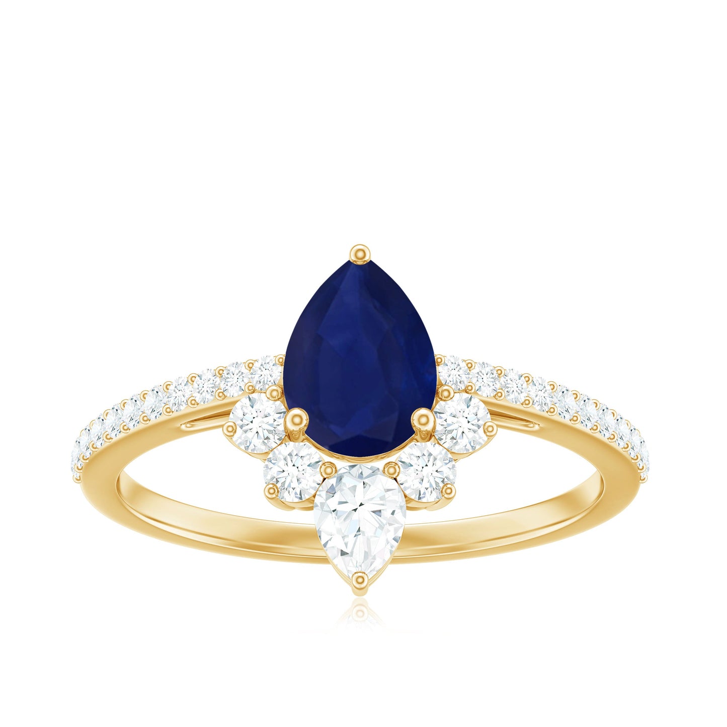 Certified 0.5 Carat Pear Shaped Blue Sapphire Crown Engagement Ring with Diamond