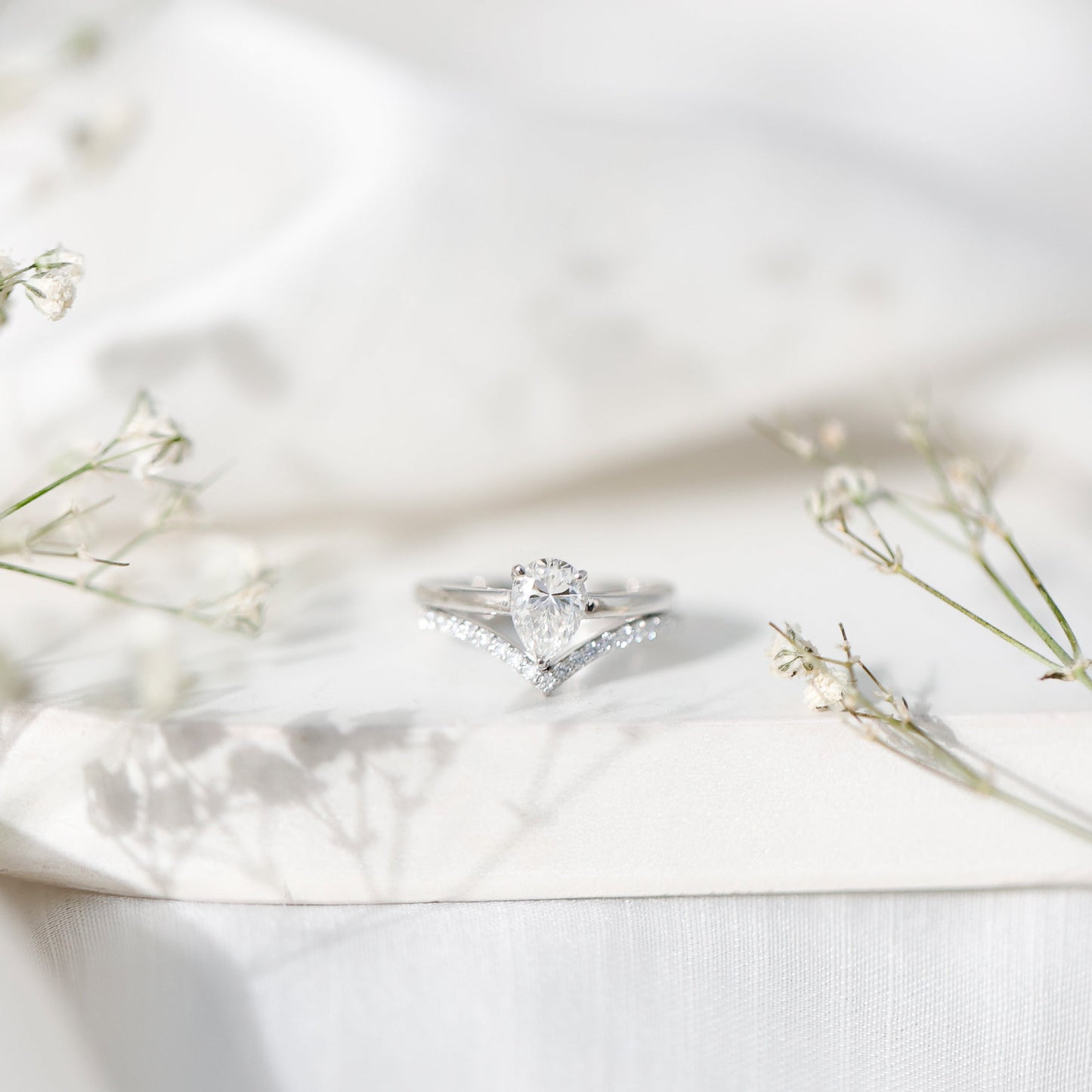Pear Cut Solitaire Moissanite Engagement Ring with Enhancer