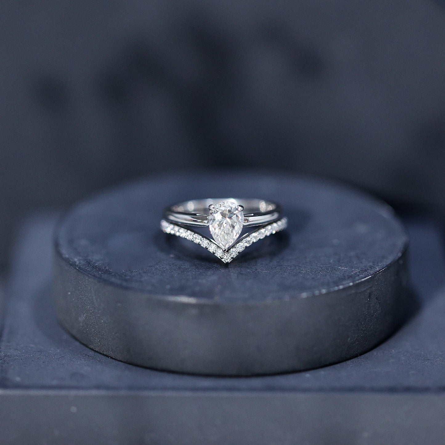 Pear Cut Solitaire Moissanite Engagement Ring with Enhancer