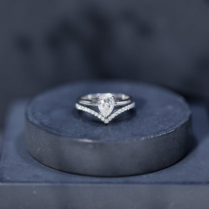 Pear Cut Solitaire Moissanite Engagement Ring with Enhancer