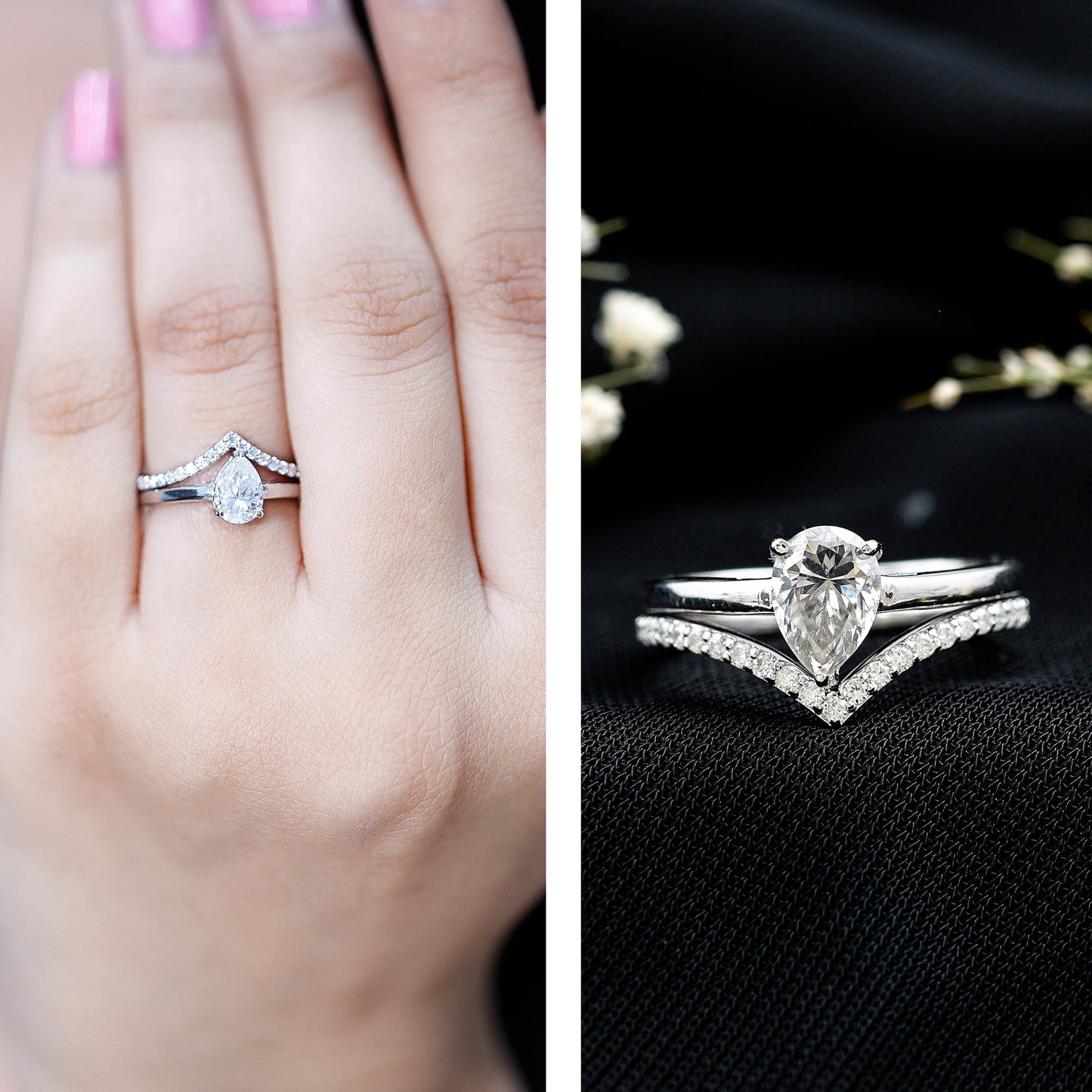 Pear Cut Solitaire Moissanite Engagement Ring with Enhancer