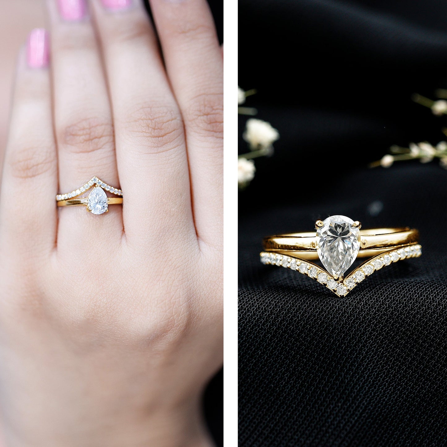 Pear Cut Solitaire Moissanite Engagement Ring with Enhancer