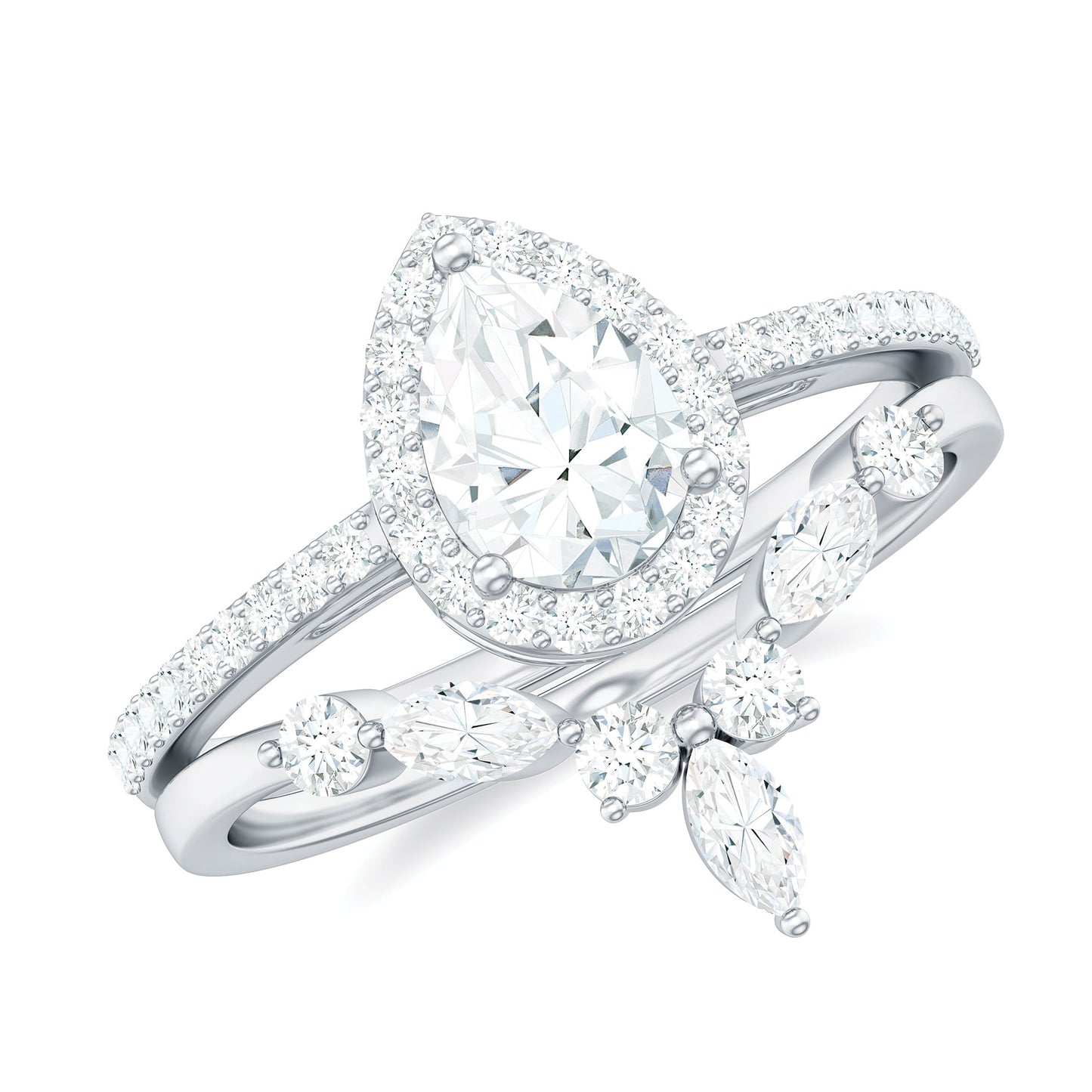 Pear Cut Moissanite Halo Bridal Ring Set with Certificate