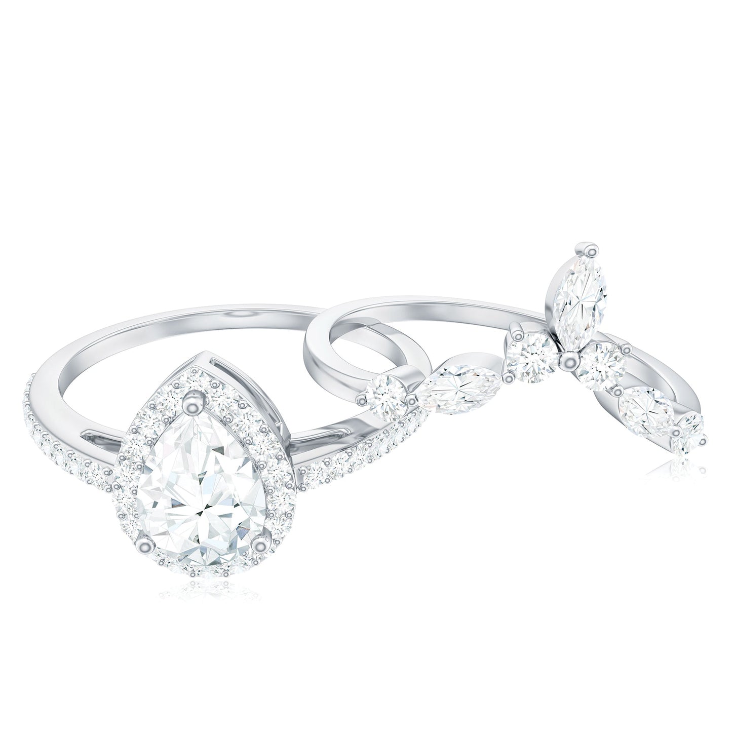 Pear Cut Moissanite Halo Bridal Ring Set with Certificate