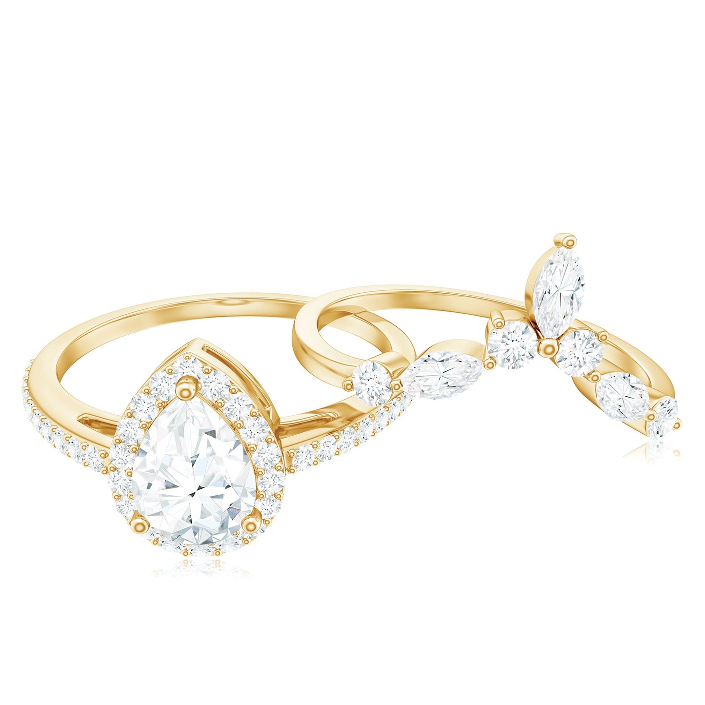 Pear Cut Moissanite Halo Bridal Ring Set with Certificate
