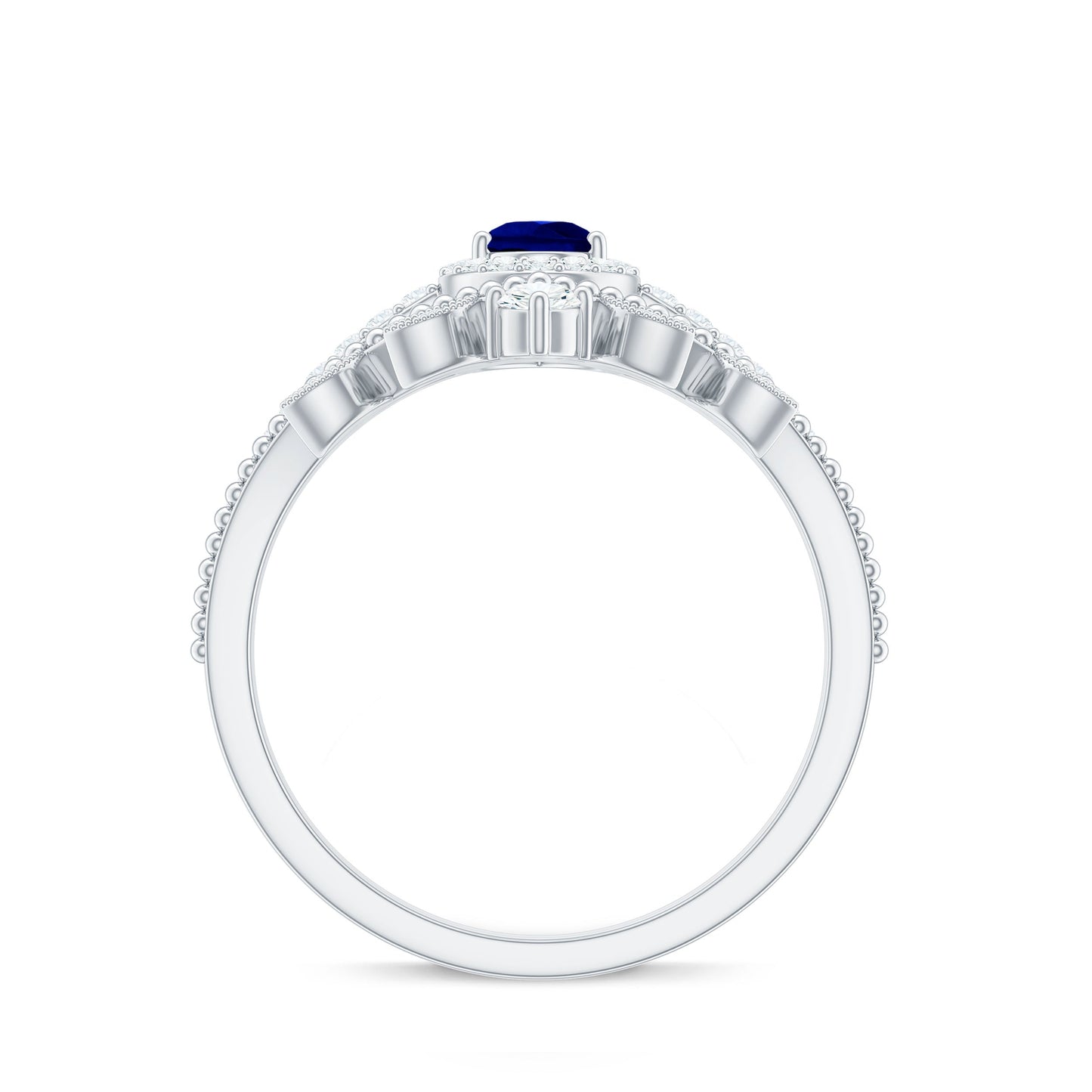 Lab Grown Blue Sapphire Pear Shaped Engagement Ring Set with Diamond