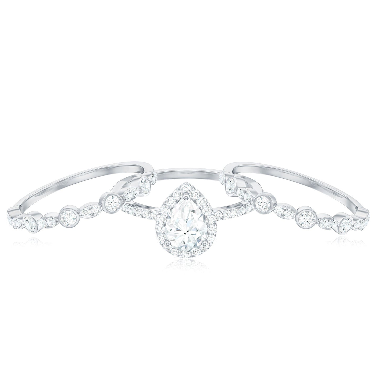 0.7 Carat Pear Shaped Moissanite Engagement Ring with 2 Enhancers
