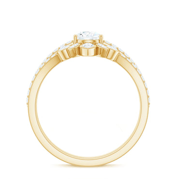 Pear Cut Moissanite Solitaire Bridal Ring Set with Certificate