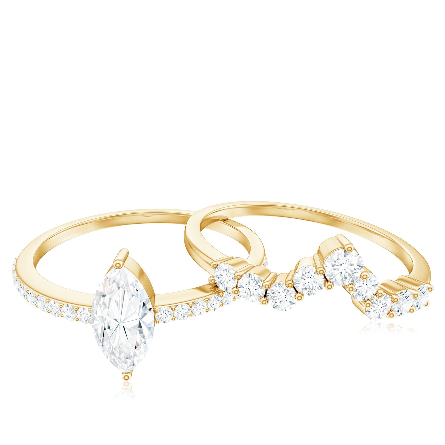 Marquise Cut Moissanite Engagement Ring with V-Shaped Wedding Band