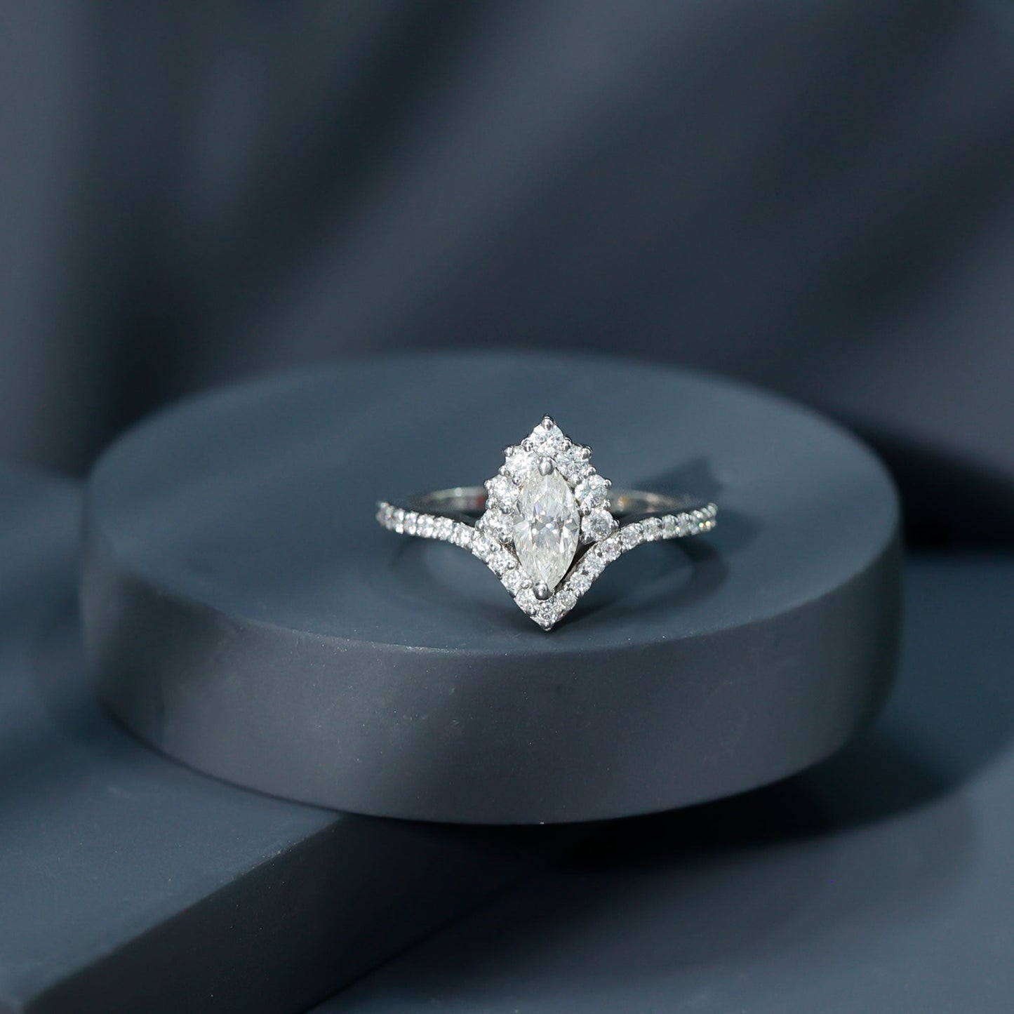 Marquise Cut Moissanite Designer Engagement Ring