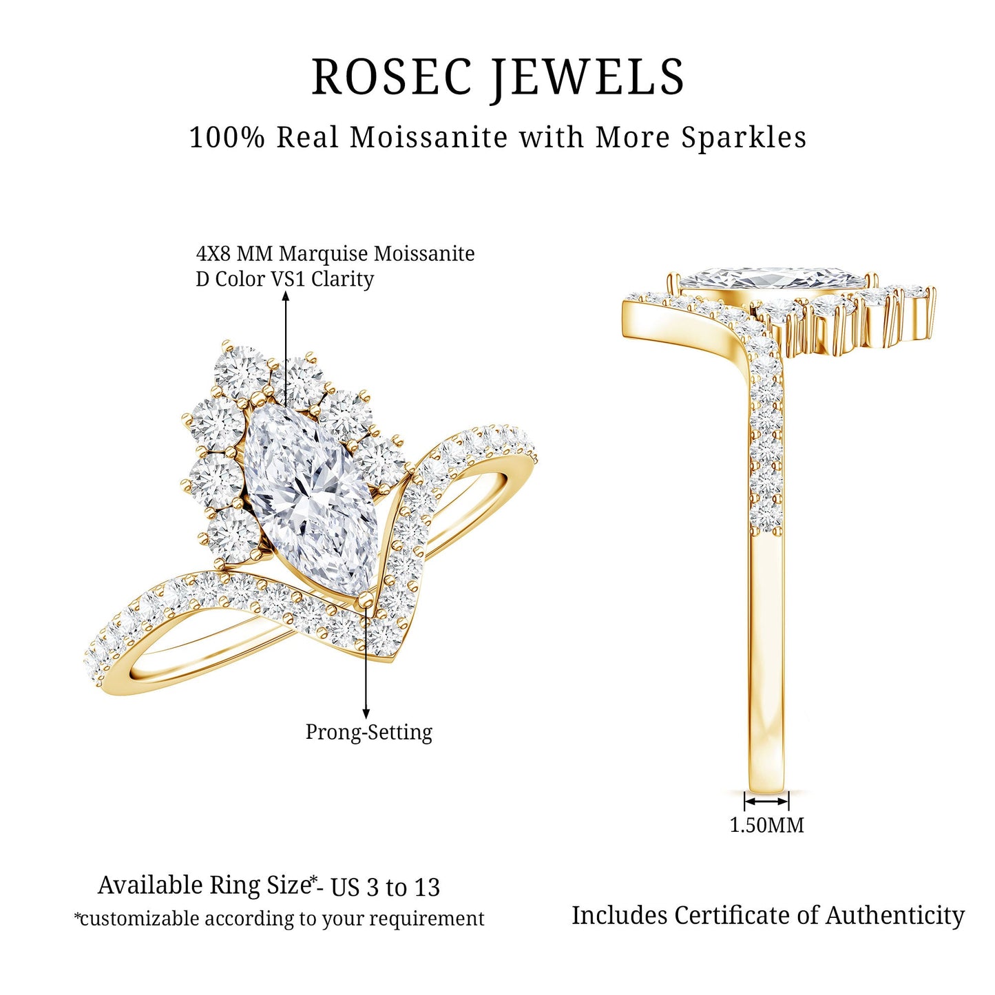 Marquise Cut Moissanite Designer Engagement Ring