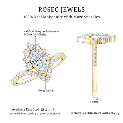 Marquise Cut Moissanite Designer Engagement Ring