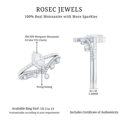 Marquise Cut Moissanite Vintage Wedding Ring Set