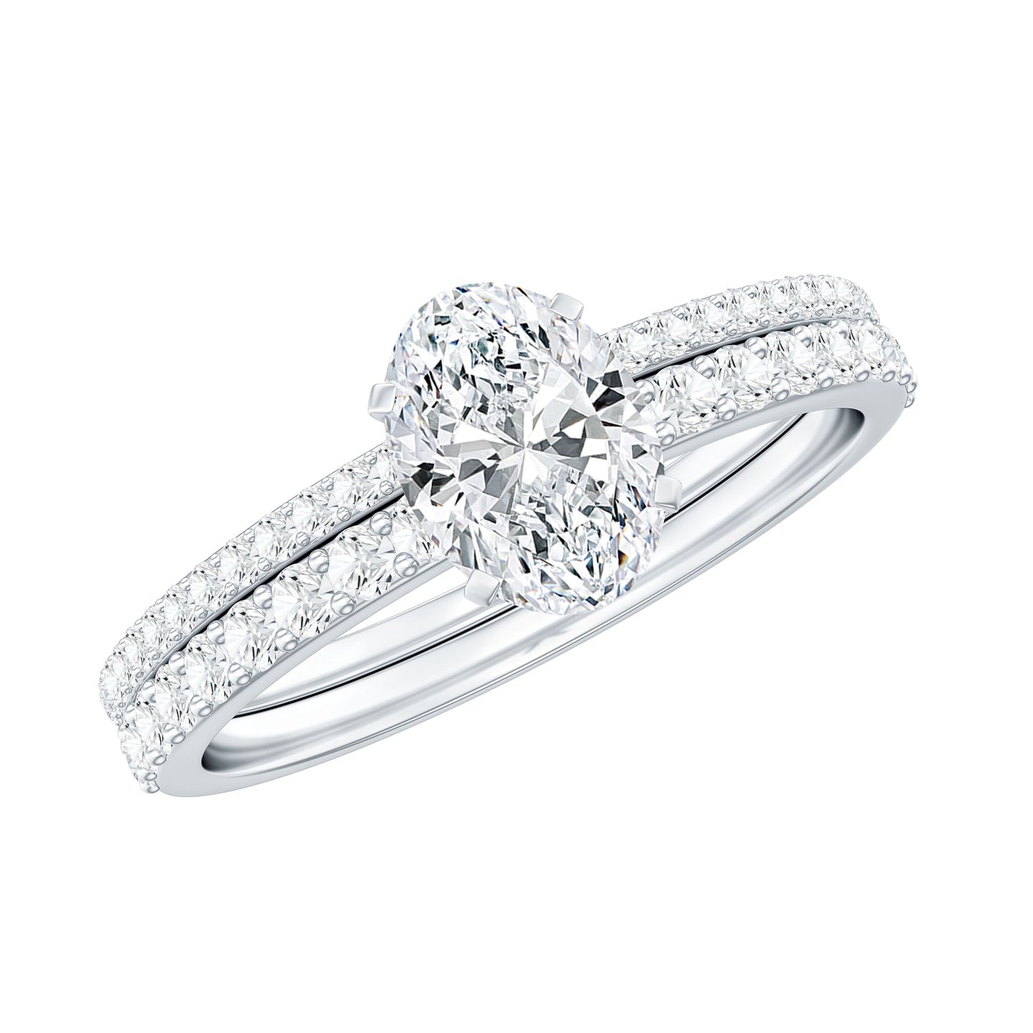 Oval Shaped Moissanite Engagement Ring with Wedding Band Set