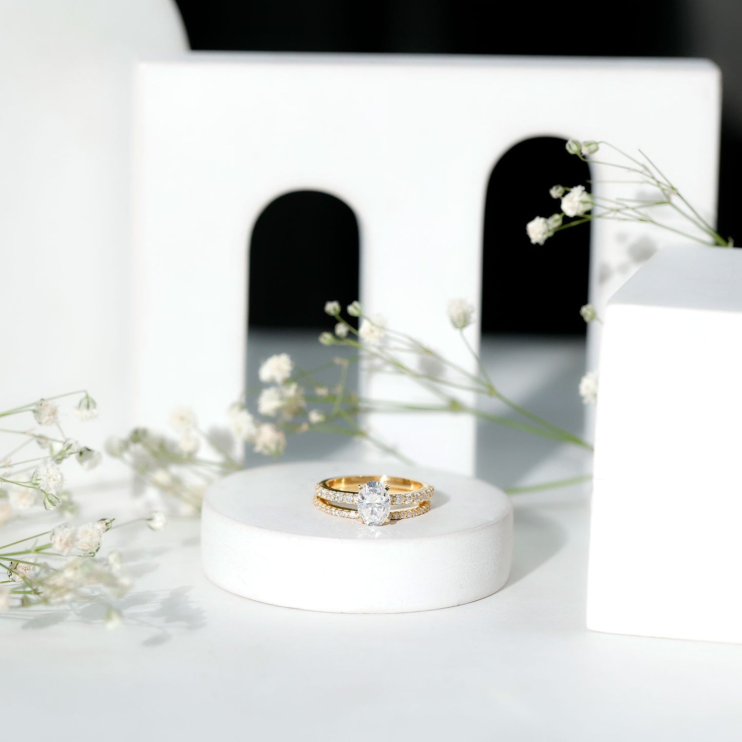 Oval Shaped Moissanite Engagement Ring with Wedding Band Set