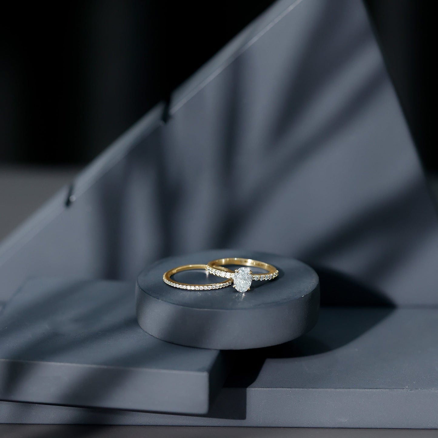 Oval Shaped Moissanite Engagement Ring with Wedding Band Set