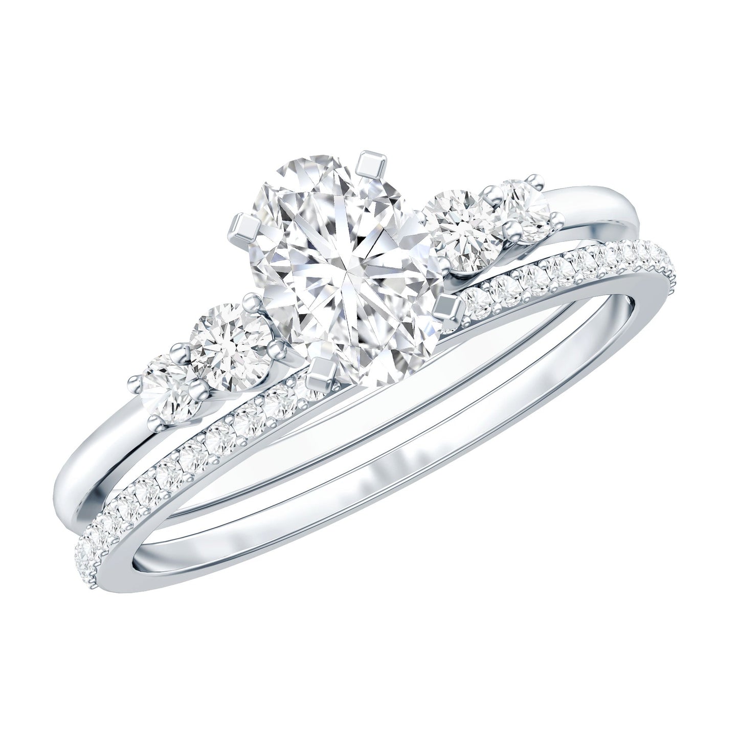 Certified Moissanite Oval Shaped Wedding Ring Set