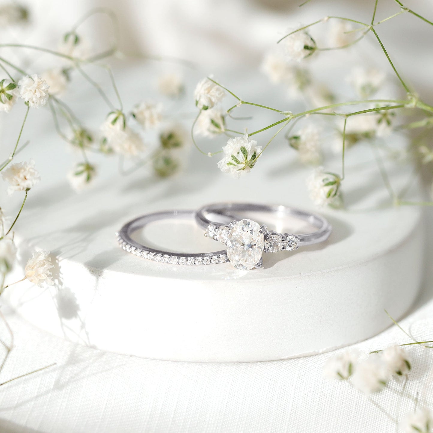 Certified Moissanite Oval Shaped Wedding Ring Set